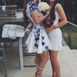 White and Blue Floral Short Dress